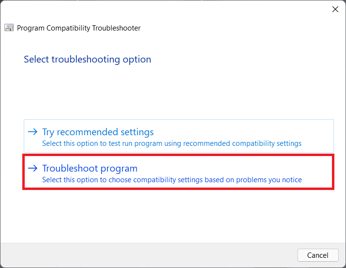 Pemecah Masalah Kompatibilitas Program. Cara Memperbaiki Kesalahan Minecraft 0x803f8001 di Windows 11