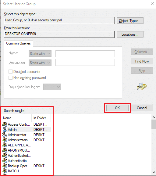 En los resultados de búsqueda que llegan a continuación, ubique y elija su cuenta y haga clic en Aceptar. Cómo arreglar el acceso denegado Windows 10