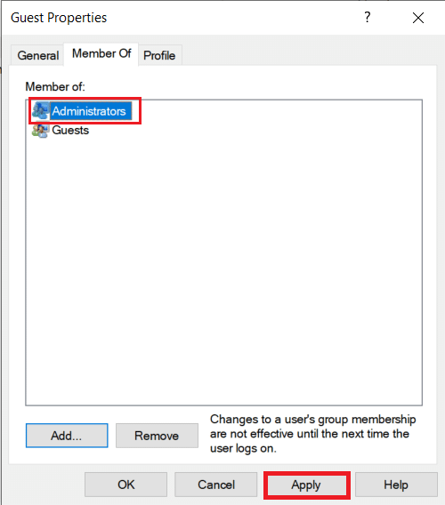 En la pestaña Miembro de, ahora elija Administradores y haga clic en Aplicar seguido de Aceptar. Cómo arreglar el acceso denegado Windows 10
