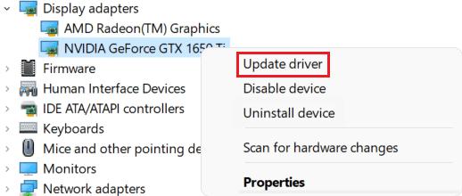 klik perbarui driver di driver perangkat adaptor tampilan Windows 11