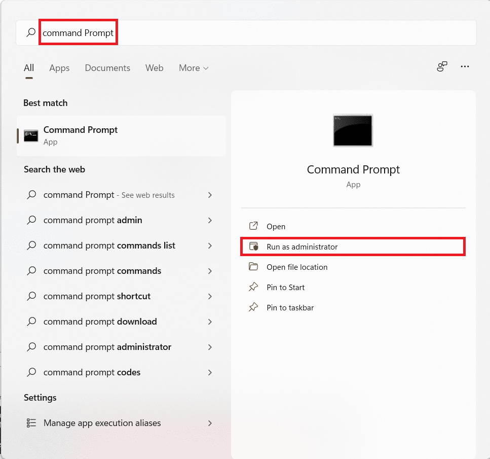 Mulai hasil pencarian menu untuk Command Prompt