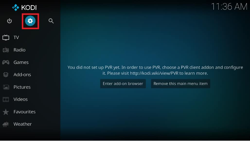 คลิกที่การตั้งค่าที่ด้านบนของบานหน้าต่างด้านซ้าย สุดยอดละครเกาหลี Kodi Addons