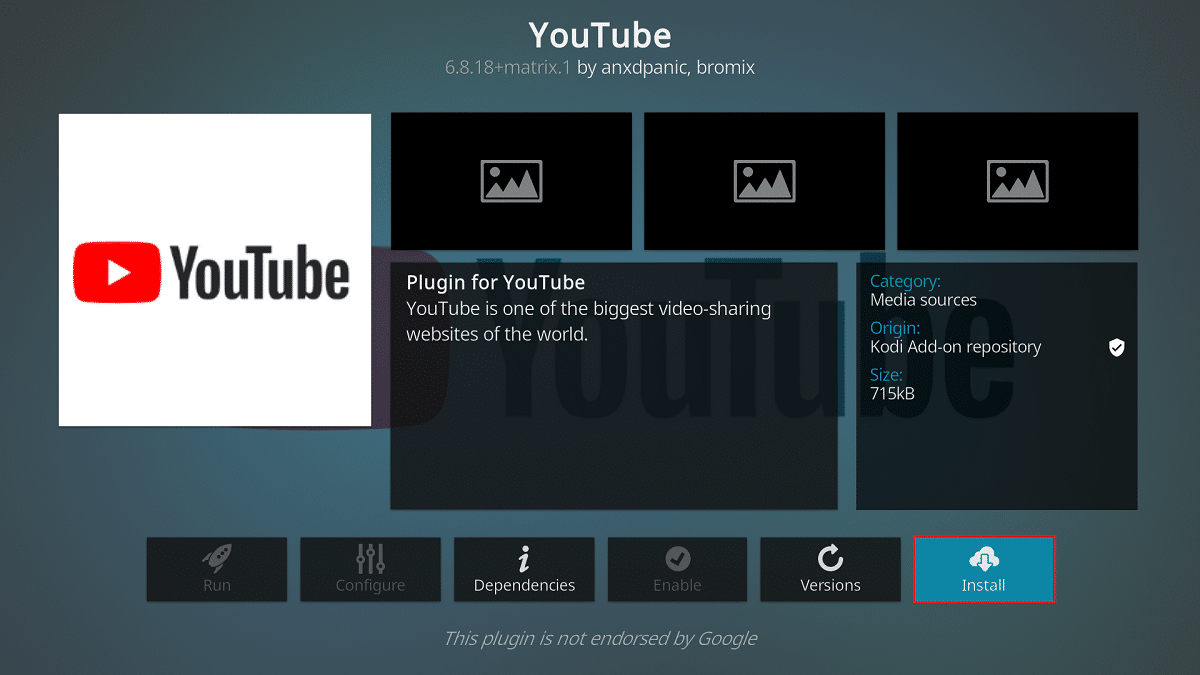 klik Instal untuk Youtube Kodi Addon. 5 Pengaya Film Cina Kodi Terbaik