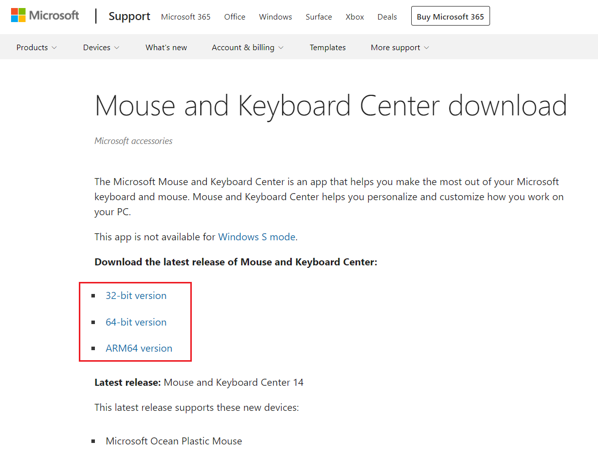descargue el centro de mouse y teclado de Microsoft desde el sitio web oficial