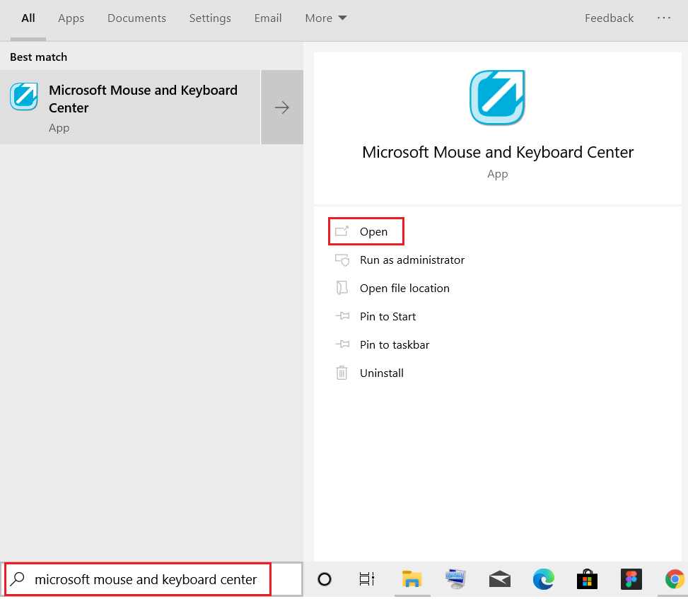 Inicie el Centro de mouse y teclado de Microsoft desde la barra de búsqueda de Windows. Cómo reasignar los botones del mouse en Windows 10