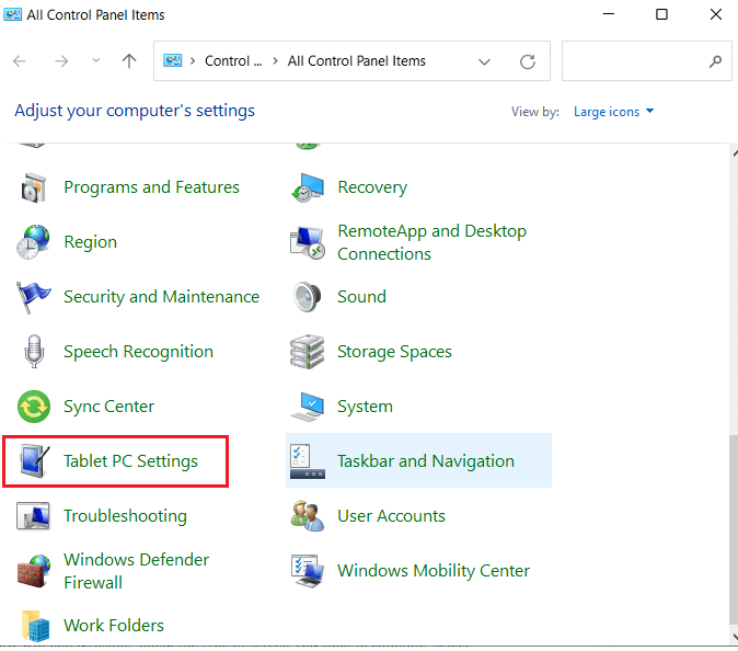 Denetim Masası'nda Tablet PC ayarlarına tıklayın