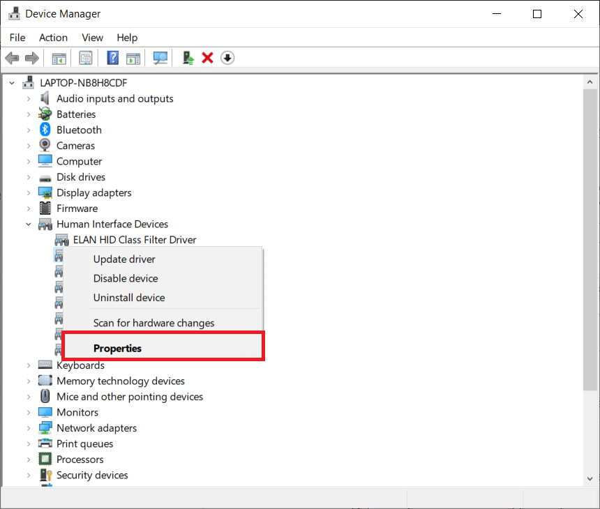 Listeden HID uyumlu dokunmatik ekranı bulun, üzerine sağ tıklayın ve Özellikler'i seçin.