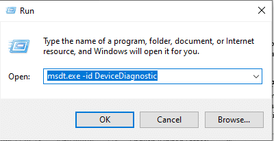 Çalıştır'ı açmak için Windows Tuşu + R tuşlarına basın ve msdt.exe -id DeviceDiagnostic yazın, Enter'a basın.