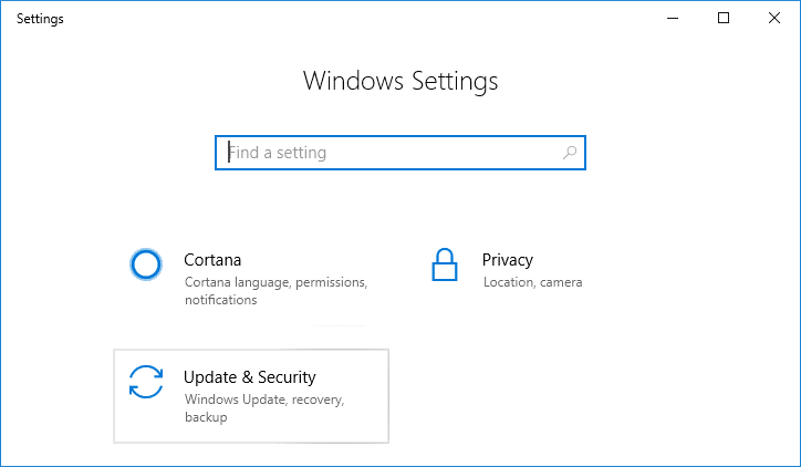 اضغط على مفتاح Windows + I لفتح الإعدادات ، ثم انقر فوق أيقونة التحديث والأمان