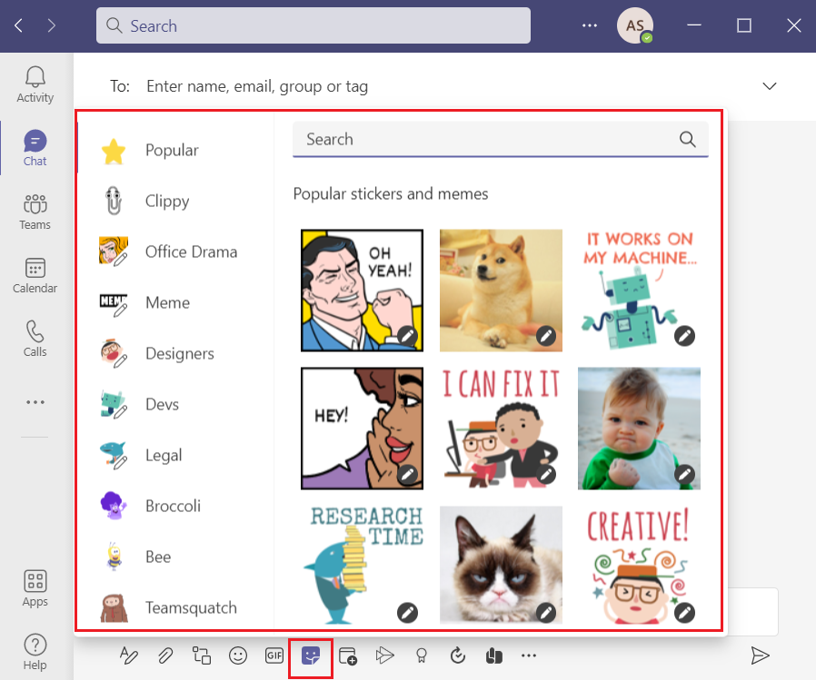 Microsoft Teams masaüstü uygulamasına çıkartmalar ekleyin