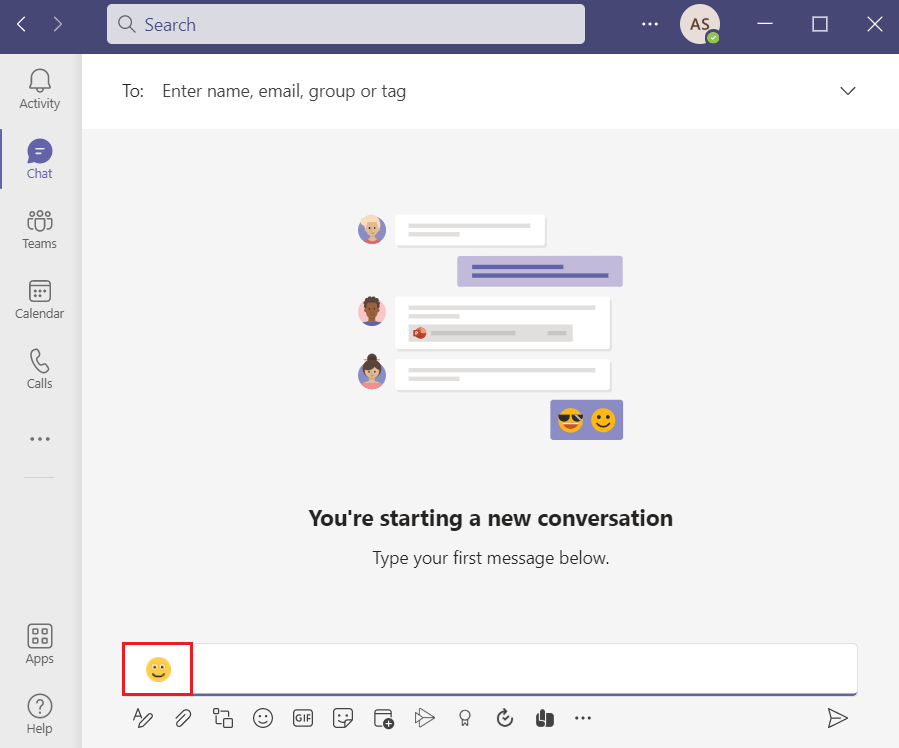 Microsoft Teams masaüstü uygulamasında emoji kelime kısayolunu yazdıktan sonra emoji gülümse