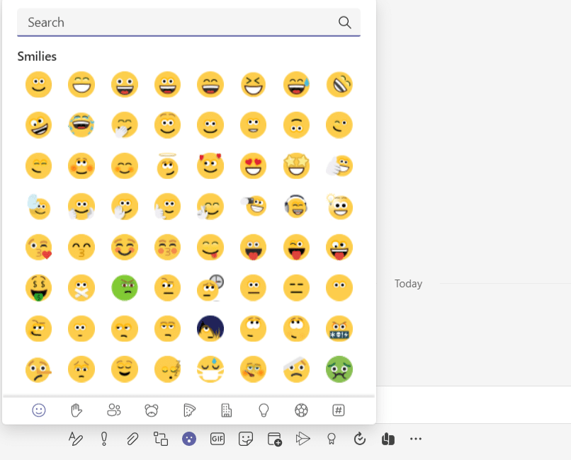 Emoji paleti açılır. Göndermek istediğiniz emojiyi seçin. Microsoft Teams Gizli İfadeleri Nasıl Kullanılır