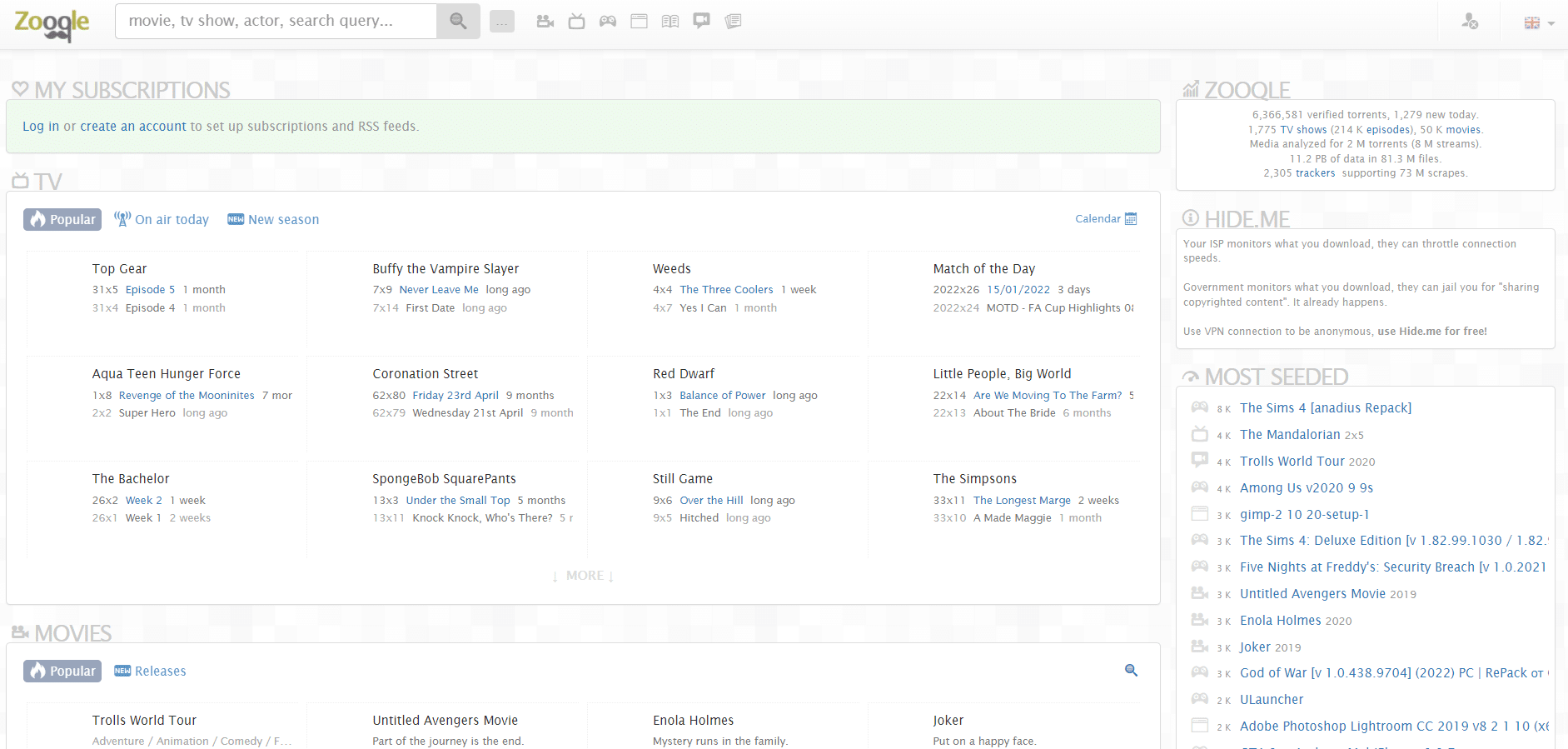 Zoogle 토렌트 사이트 홈페이지. 2022년 최고의 Mininova 대안