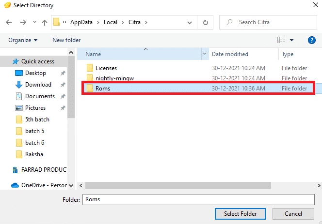 Roms 폴더를 엽니다.