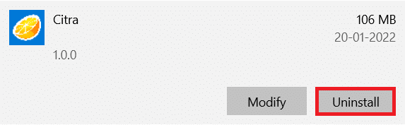 Citra Emulator 앱 및 기능 제거를 클릭합니다.