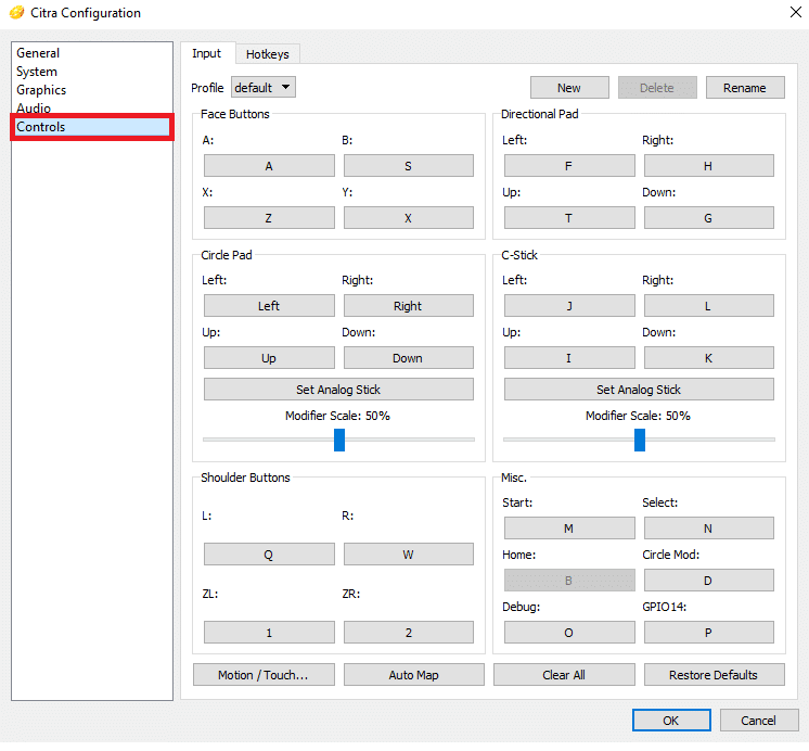 왼쪽 창에서 컨트롤 탭으로 이동합니다.