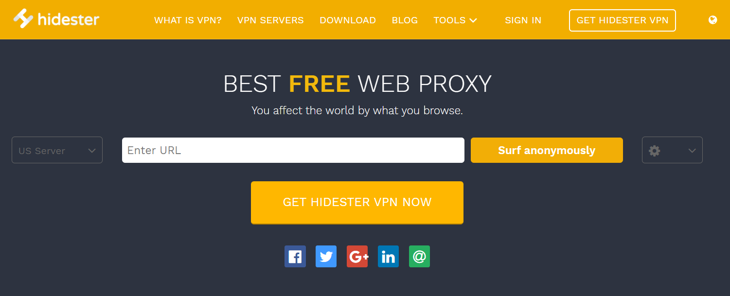 Hidester Proxy Sitesi resmi web sayfası