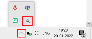 yukarı ok simgesine tıklayın ve Görev Çubuğundaki Wifi simgesini seçin