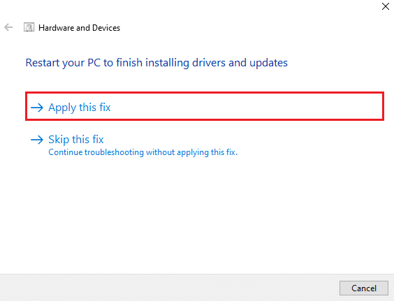 Bu düzeltmeyi uygula üzerine tıklayın ve çözdükten sonra bilgisayarınızı yeniden başlatın.