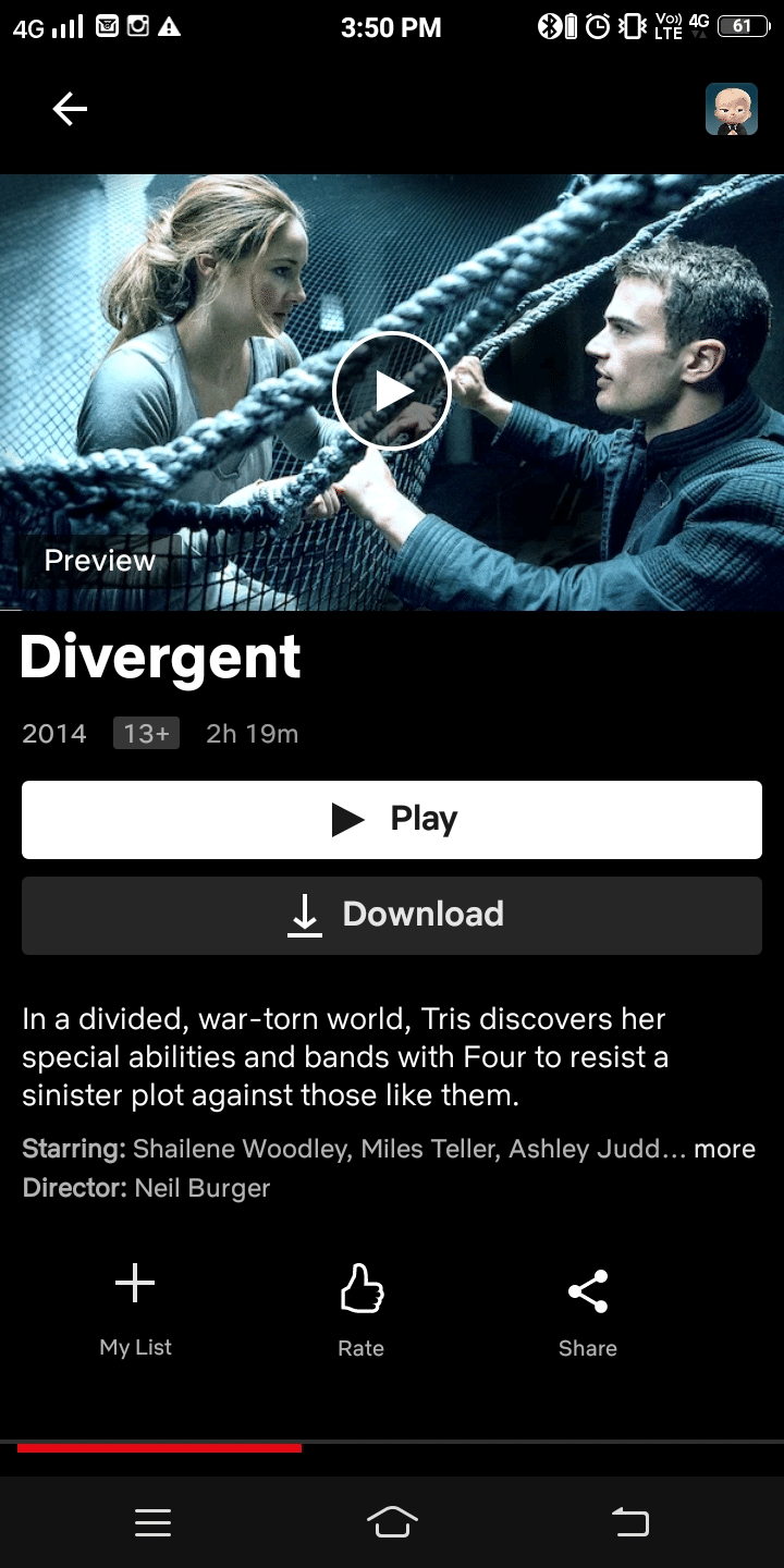 Divergent pe mobil. Este Divergent pe Netflix?
