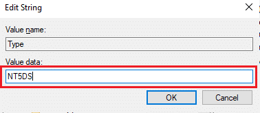 在數值數據字段下鍵入 NT5DS。