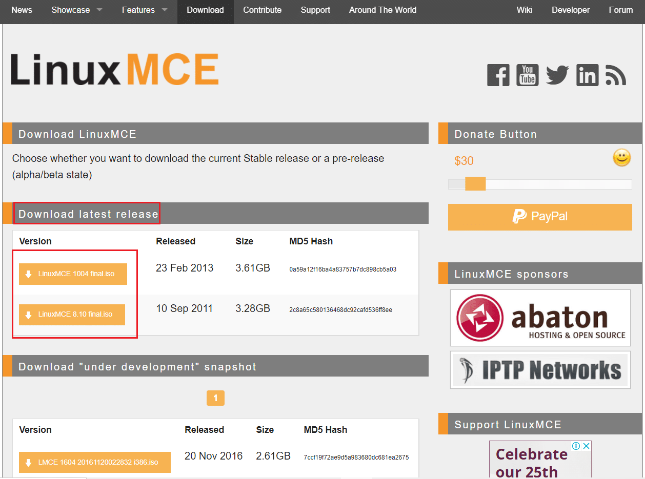 공식 웹 사이트에서 Linux MCE 다운로드