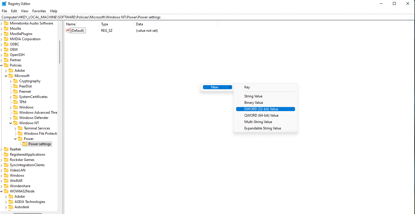 fare clic con il pulsante destro del mouse sullo spazio vuoto, scegliere Nuovo e fare clic sul valore DWORD (32 bit). Come abilitare o disabilitare la password di riattivazione in Windows 11