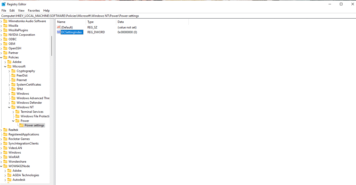 Rinominare il REG_DWORD formato come DCSettingIndex. Come abilitare o disabilitare la password di riattivazione in Windows 11