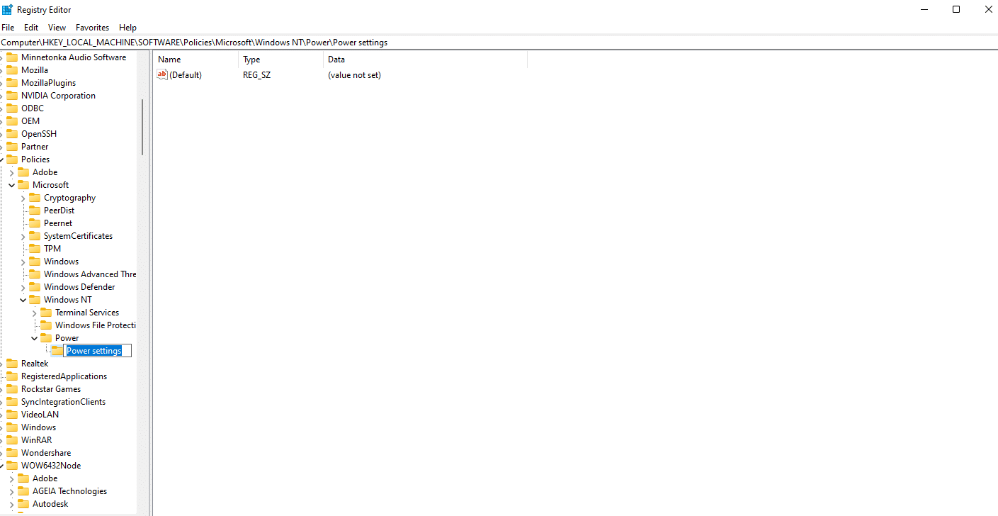 Rinominare la nuova cartella formata come Impostazioni di alimentazione.