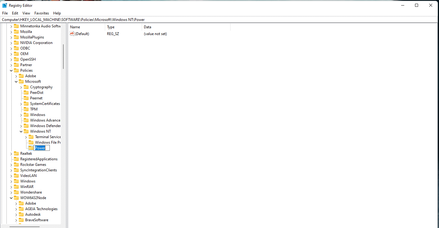 Verrà creata una nuova cartella, rinominala in Power