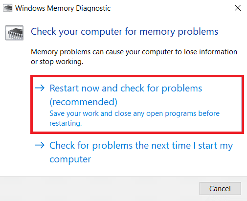 Şimdi yeniden başlat'a tıklayın ve önerilen sorunları kontrol edin.