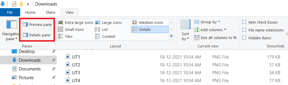 Önizleme bölmesinin ve Ayrıntılar bölmesinin devre dışı bırakıldığından emin olun.