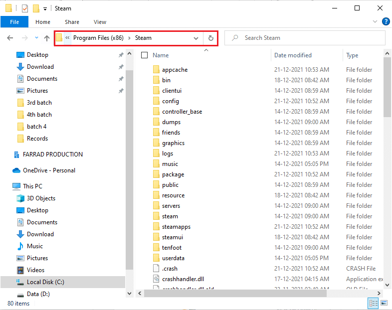 Steam'in kurulu olduğu yola gidin. Windows 10'da Steam'in Açılmaması Nasıl Onarılır
