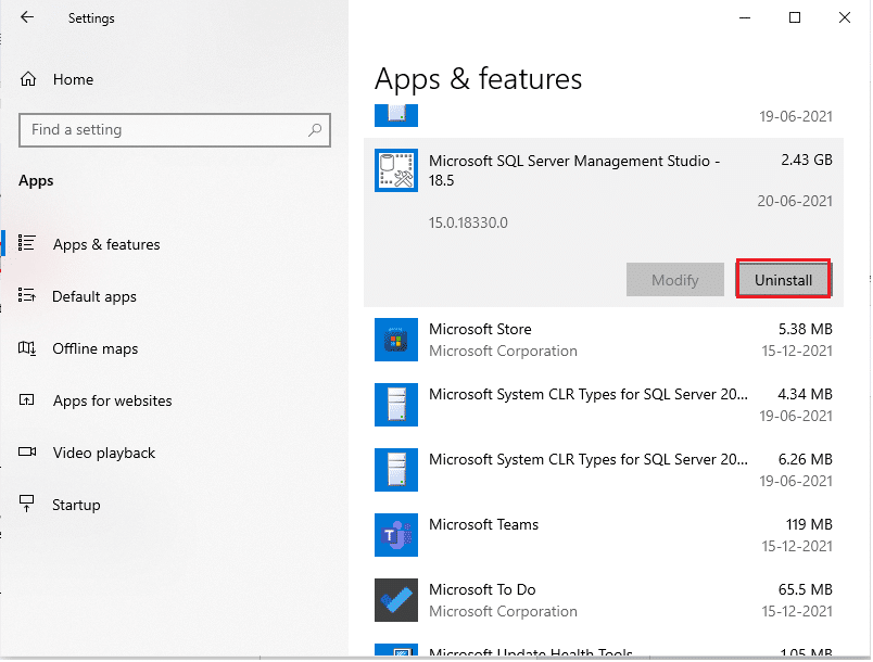 En son yüklenen yazılımı bulup tıklayın ve Kaldır'a tıklayın.