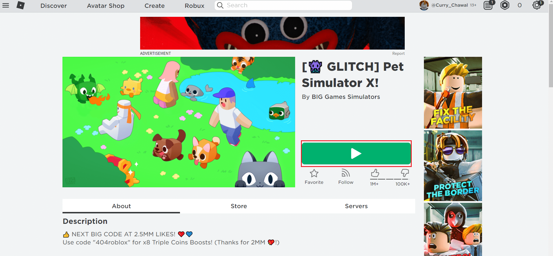 Klicken Sie in einem beliebigen Roblox-Spiel auf die Schaltfläche Spielen, um den Roblox-Player von der offiziellen Website herunterzuladen und zu installieren