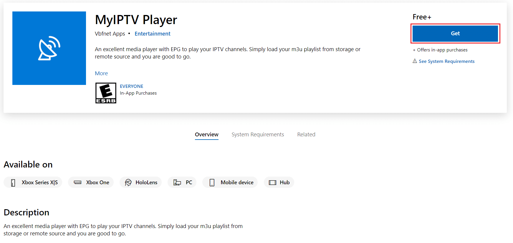 myiptv player ดาวน์โหลดจาก microsoft store