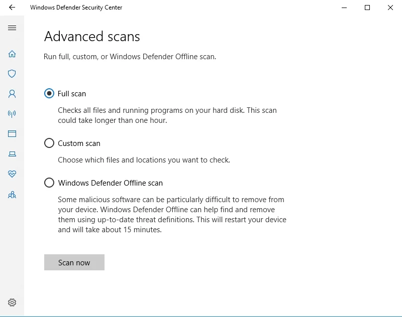 Запустите полную проверку вашей ОС на наличие вредоносных программ с помощью Защитника Windows.