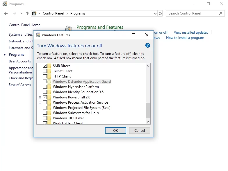 リストからWindowsDefender ApplicationGuardを見つけます。