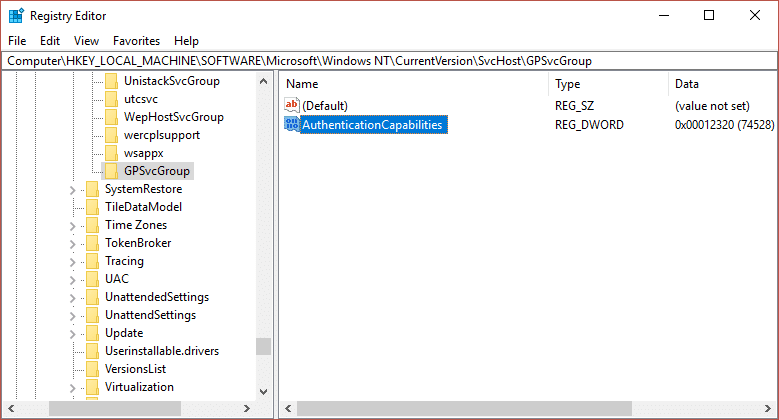 Nazwij ten DWORD jako AuthenticationCapabilities i kliknij go dwukrotnie, aby zmienić jego wartość na 12320