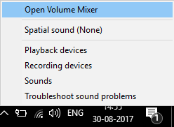 Faceți clic dreapta pe pictograma Volum și selectați Open Volume Mixer