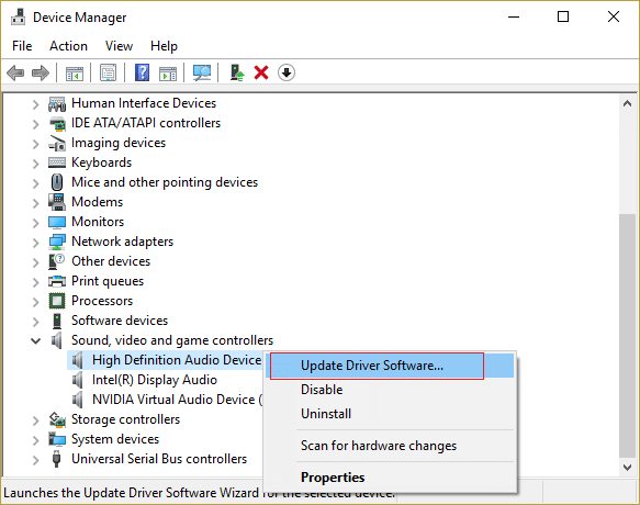 actualizați software-ul driverului pentru dispozitivul audio de înaltă definiție