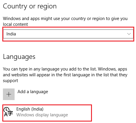 Upewnij się, że wybrany kraj odpowiada językowi wyświetlania systemu Windows