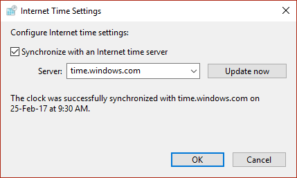 Ustawienia czasu internetowego kliknij synchronizuj, a następnie zaktualizuj teraz