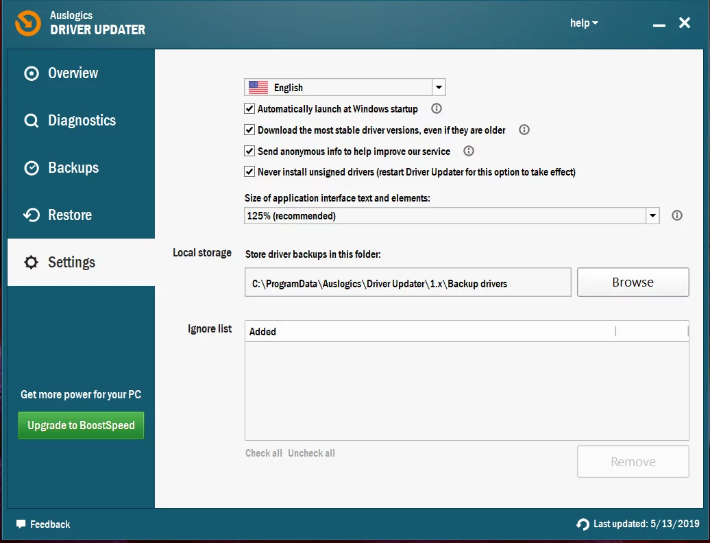 PCの包括的なスキャンを実行するようにAuslogicsDriverUpdaterを構成します。