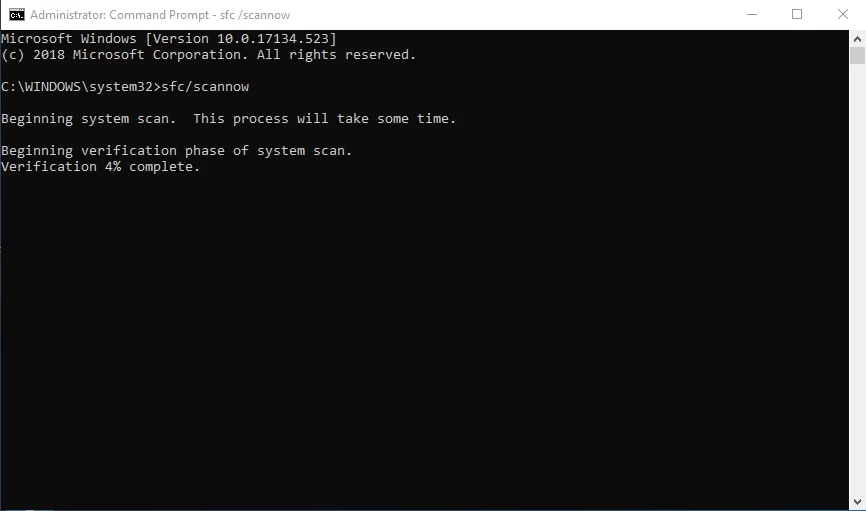 「sfc」を使用してファイルの破損がないかWin10をスキャンします。