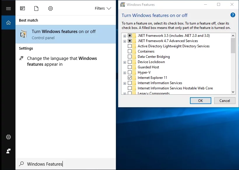 [Windowsの機能をオンまたはオフにする]をクリックします。