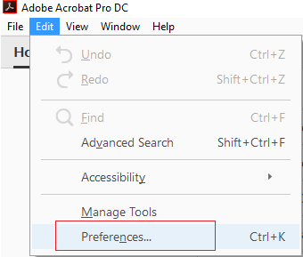 În Adobe Acrobat Reader, faceți clic pe Editare, apoi pe Preferințe