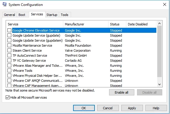 必ずすべてのMicrosoftサービスを非表示にしてください。