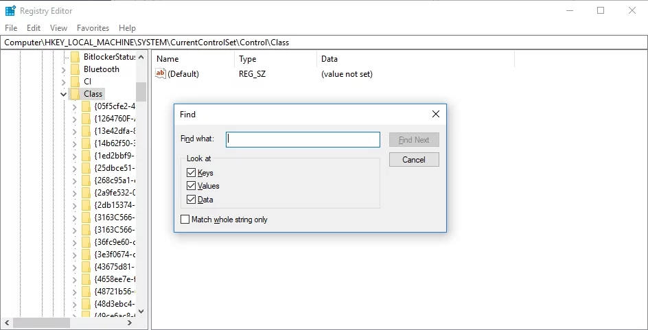 HKEY_LOCAL_MACHINE \ SYSTEM \ CurrentControlSet \ Control / Classに移動します。