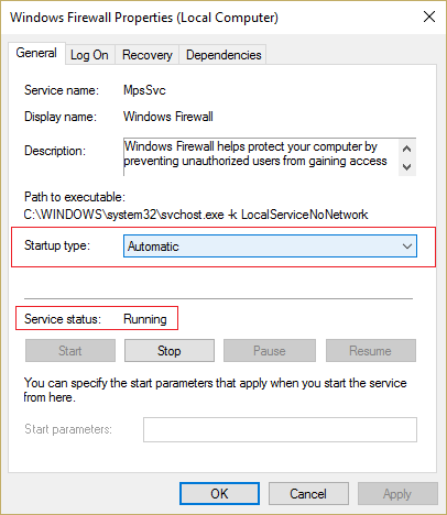 Windowsファイアウォールおよびフィルタリングエンジンサービスが実行されていることを確認します
